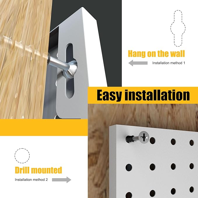 Peg Board, 4 Pack Metal Pegboard Panels White Pegboards Wall Organizer with Bent Frame Heavy Duty Peg Board for Walls Home, Garage Tool Storage, Office Organization, Craft Room, Kitchen