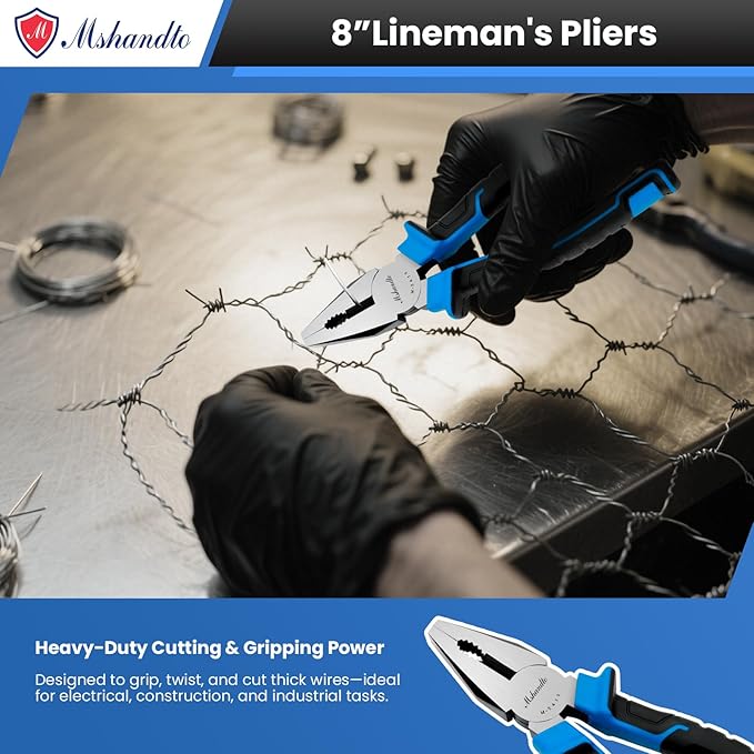 3 Pieces Plier Set, Including 8" Needle Nose Pliers, 8" Linesman Pliers and 7" Diagonal Cutting Pliers, Premium Cr-V Construction for Plumbing, and General Applications Multi-use Tools