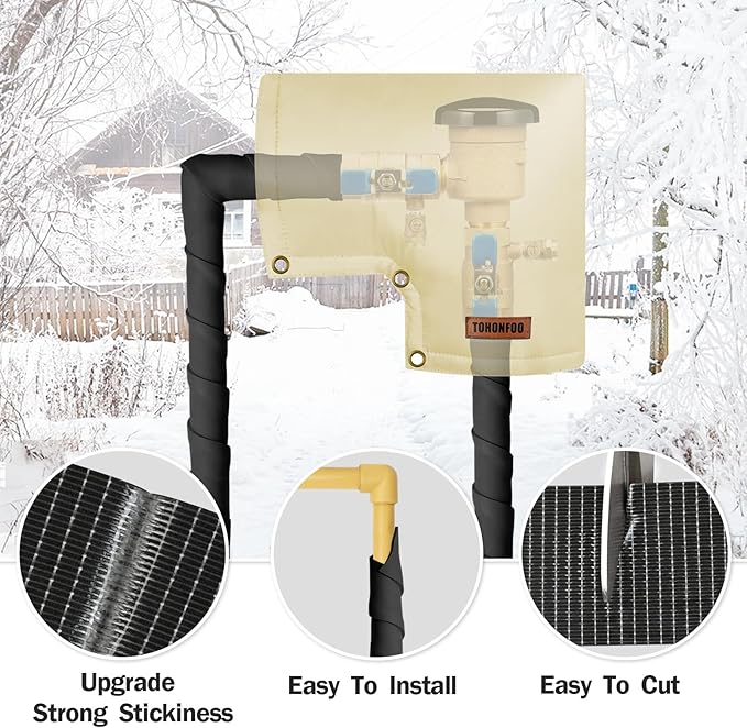 Pipe Insulation Tape, Outdoor Water Pipe Insulation Wrap, Foam Insulation Tape for Outdoor Pipes Winter Freeze Protection, Heat Tape for Water Pipes, Copper Pipes, PVC, AC Line, 5in x 15ft, Black