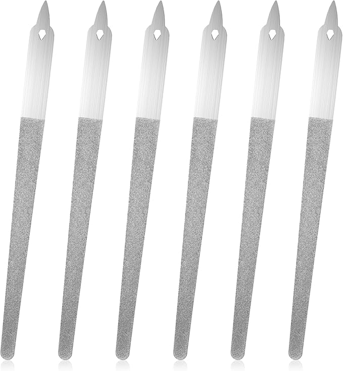 6Pcs Diamond Metal Nail Files, Double Sided Nails File, Thin Stainless Steel Manicure Pedicure Tools with Sharp Pointed Tip Individually Wrap for Women Men Salon Home(6Inch)