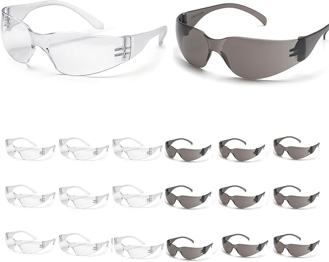 ATERET Protective Polycarbonate Safety Glasses White For Nurses Mechanic Electrician Saftey Glasses Goggles Anti Fog Eye Goggles Safety Protection (36 Pairs, Grey&Clear)