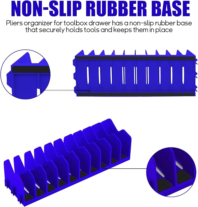 2 Pack Plier Orgainzer Rack, 20 Slots Tool Organizer Rack with Extendable Design & Non-Slip Rubber Base, Fits 3" H, Toolbox Organizer for Pliers, Wrenches, Screwdrivers and More,Blue