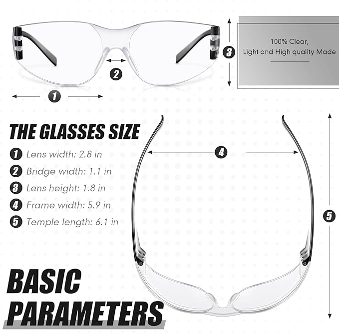 Chumia 48 Pairs Safety Glasses Protective Eyewear Goggles Scratch Impact Resistant Eye Protection for Men Women Work