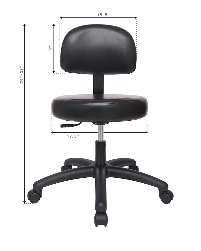 Chair Master Round Vinyl Chair/Stool-Black-for Garage, Counters, Shop, Kitchen, Computer Desks, Drafting Tables. Easy to Clean! (Glides, Low Table 16"-21")