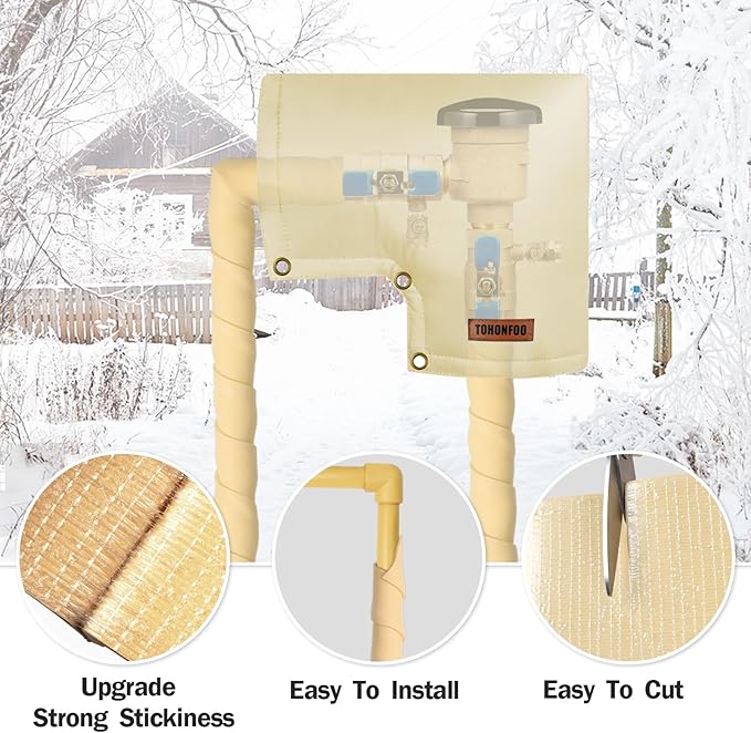 Pipe Insulation Tape, Outdoor Water Pipe Insulation Wrap, Foam Insulation Tape for Outdoor Pipes Winter Freeze Protection, Heat Tape for Water Pipes, Copper Pipes, PVC, AC Line, 2in x 15ft, Beige