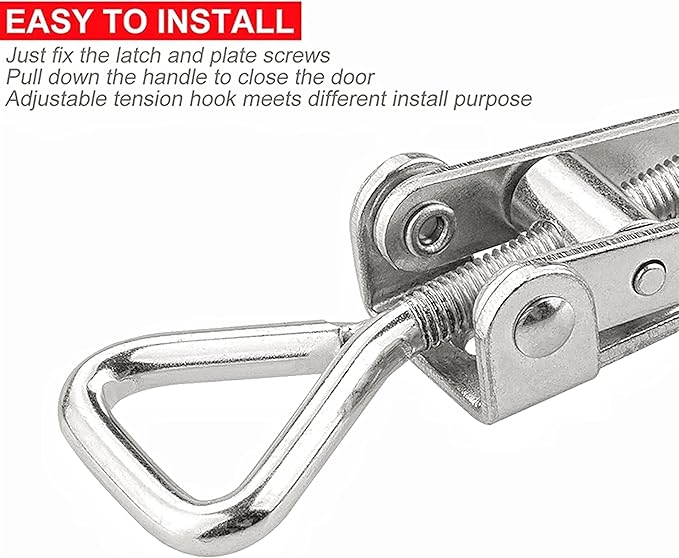 2Pack Stainless Steel 304 Adjustable Toggle Clamp Catch Clasp With Lock Hole, Heavy Duty Quick Release Clamp Anti-Slip Push Pull Toggle Clamp w/Free Screws (Model: 4001 with Lock Hole-S)