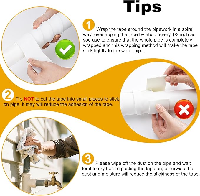 Pipe Insulation Tape, Pipe Wrap Insulation Foam Tape Self Adhesive, Outdoor Water Pipe Insulation Roll for HVAC, AC Line Insulation, 2 inch x 16.5 FT Heat Tape for Water Pipe, White
