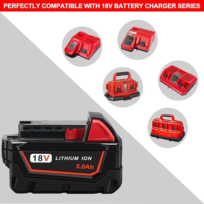 2 Pack 5.0Ah 18V Batteries and Charger Replace for Milwaukee M18 Battery 48-11-1850, Compatible with m18 Milwaukee Battery Charger Combo 48-11-1860 48-11-1815 48-11-1820 48-11-1828