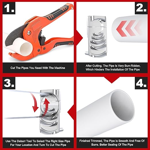 Deburring Tool for PVC Pipe, Plumbing Tools, Professional Plastic Pipe Deburring Tool, for Pipe Burring of Six Pipe Sizes from 1-1/4 to 4-Inch, PVC Chamfer Tool Leaves Pipe Edges Smooth.