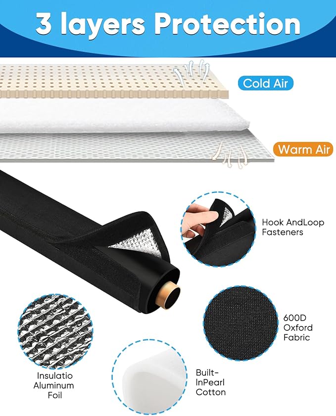 Pipe Insulation, AC Pipe Insulation Outdoor 600D Oxford HVAC Insulation Wrap - 72x10.2 Inch AC Covers for Outside, Easy Install with 3 Adjustable Straps, Black