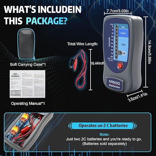 M500 Megohmmeter, Compatible with Supco M500 Megohmmeter, 500 Volts Megohmmeter, M500 Megger Tester Measures Up to 1000 Megohms, Ideal for HVAC Compressor Tester and Home Improvement Use