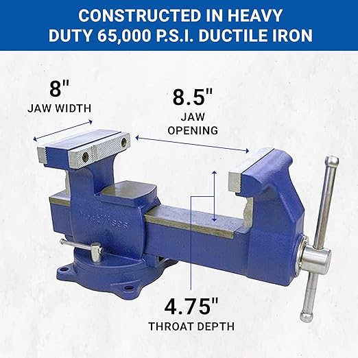 Yost Vises 880-D2 Reversible Combination Vise System | 8 Inch Jaw Width Heavy-Duty Utility Pipe and Bench Vise |Jaw Opens 12.5 Inches when Reversed | Swivel Base | Made with Ductile Iron Castings