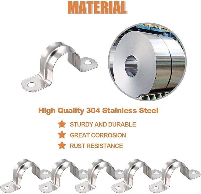 10 Pcs 2.5inch Rigid Pipe Strap,Two Hole Stainless Steel Strap U Bracket, Widened Tube Strap Tension Clip Assortment Kit Heavy Duty Pipe Clamp（75mm）