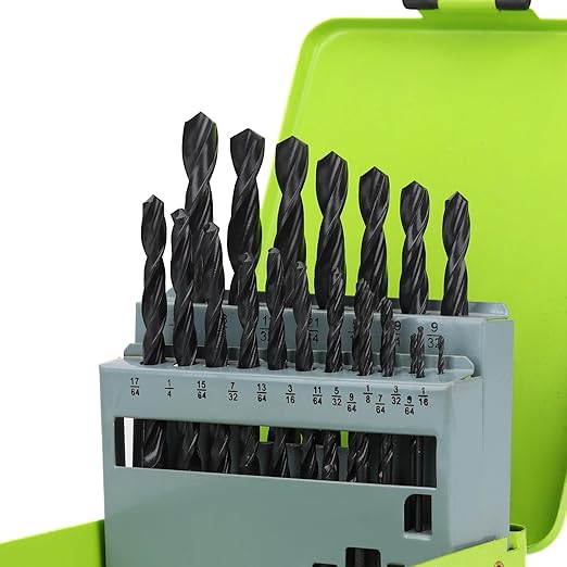 Yougfin Drill Bit Set, High Speed Steel Metal Drill Bits for Steel 21 Pack, 135 Degree Tip, Jobber Length Twist Bits for Hard Metal, Stainless Steel with Indexed Strong Case, 4241-21