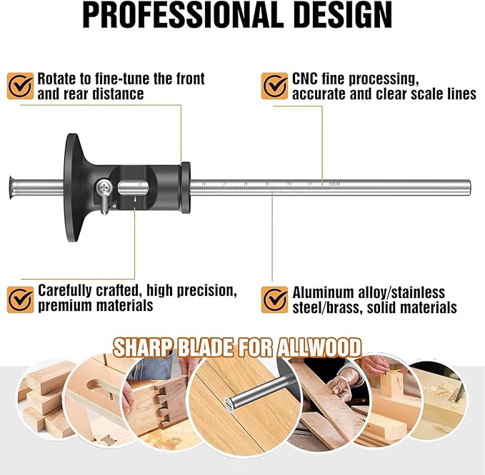 Wheel marking gauge, rolling blade, woodworking dovetail scribing gauge, scriber marking tools, essential tools for woodworking projects (Simple version)