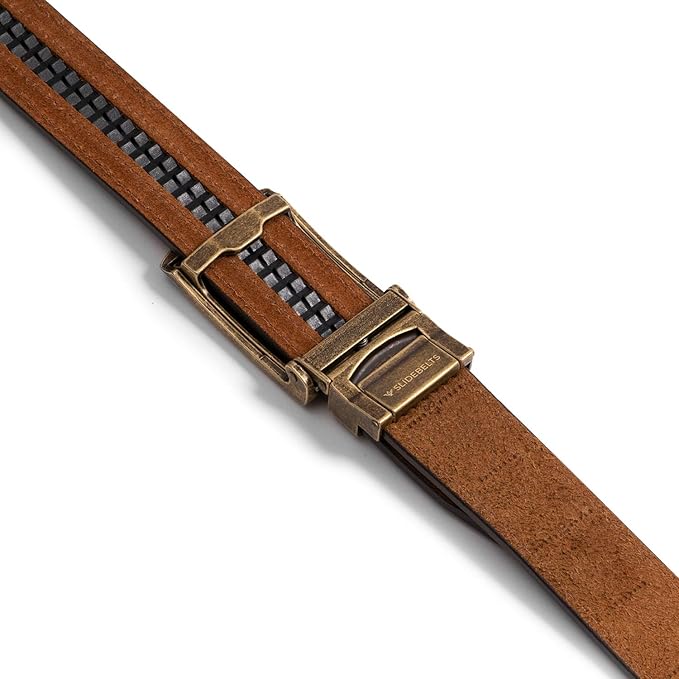 SlideBelts Full Grain Leather Belt with Contrast Stitching - Custom Fit for Adult Men, Golfers