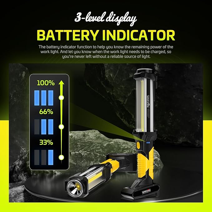 WARSUN Rechargeable 1500LM COB LED Work Light - Magnetic Hands-Free Trouble Light with Hook, IPX4 Waterproof for Garage Repair, Emergency | Tool Gifts for Men (Yellow)