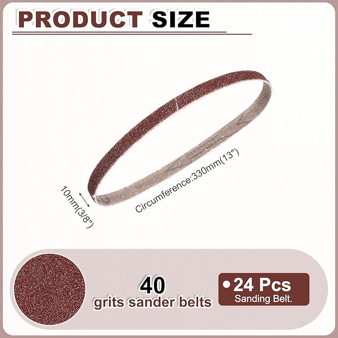 HARFINGTON 3/8 x 13 Inch Sanding Belts, 24 Pcs 40 Grits Aluminum Oxide Abrasive Belt Sander File Belt for Woodworking, Metal Polishing, Knife Sharpener