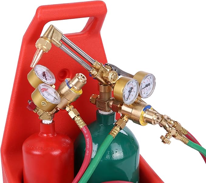 Portable Oxygen Acetylene Torch Kit, Professional Oxy - Acetylene Welding & Cutting Set with Gauge, Gas Tank Tote, Long Pipe Brass Nozzle, for Industrial & DIY Use