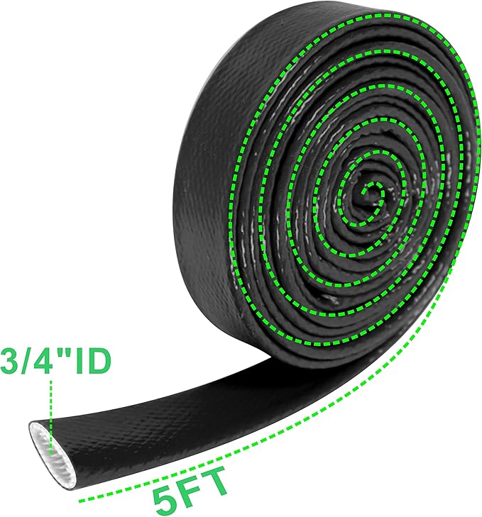 Insulation Heat Shielded Fire Thermo Armor Fire Sleeve Silicone Coated Fiberglass Heat Protection for Automotive Hose Lines & Electrical Wiring-（Black 3/4" ID x5FT）