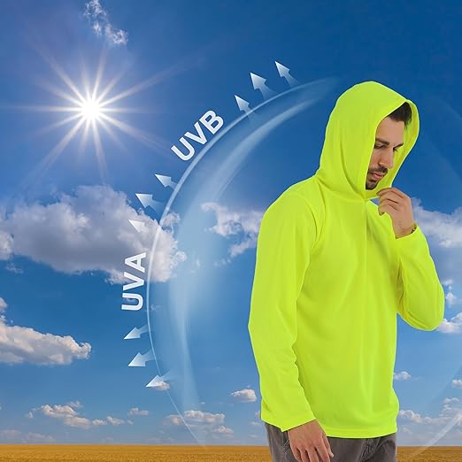 Breathable Work Long Sleeve Sun Shirt Hoodie, Sun Protection Shirts Quick Dry Hooded, Mens Construction Shirts with Hood Lightweight Yellow 3XL