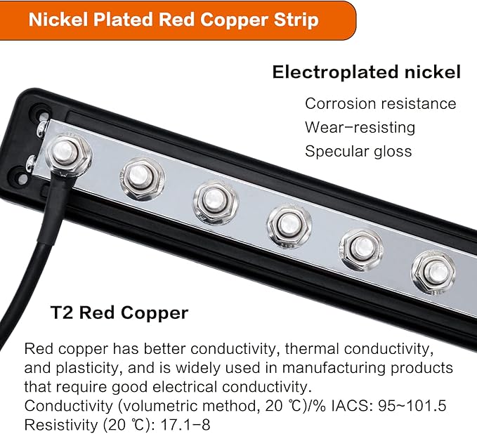 600 A High Current Copper Bus Bar 300V AC / 48V DC 8 Way 3/8 inch (M10) Studs 8#8-32 Screws Electrical Terminal Ground Distribution Block Battery Buss Bars with Cover (Black)