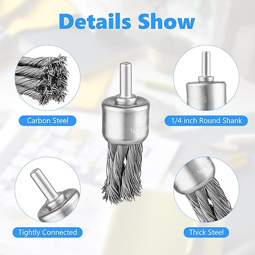 Rocaris 16 Pcs Twist Knot Wire Wheel Brush for Drill Crimped Cup Wire Wheels Brush Set for Drill with 1/4-Inch Shank for Rust Removal, Corrosion and Scrub Surfaces