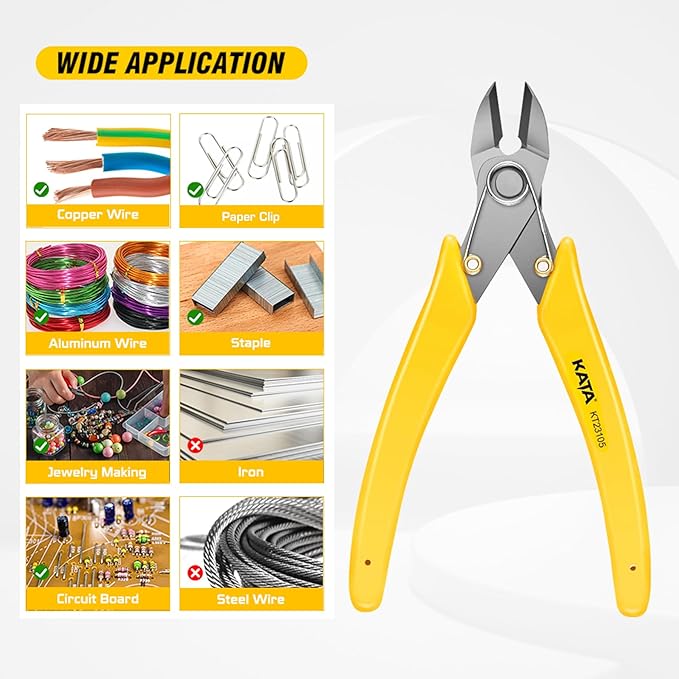 KATA 6 Inch Stainless Steel Wire Cutter, Heavy Duty Side Cutter, Flush Cutters, Micro Cutter Sprue Cutting Pliers for Cutting Electronics, Jewelry Making, Metal Wire, Crafting