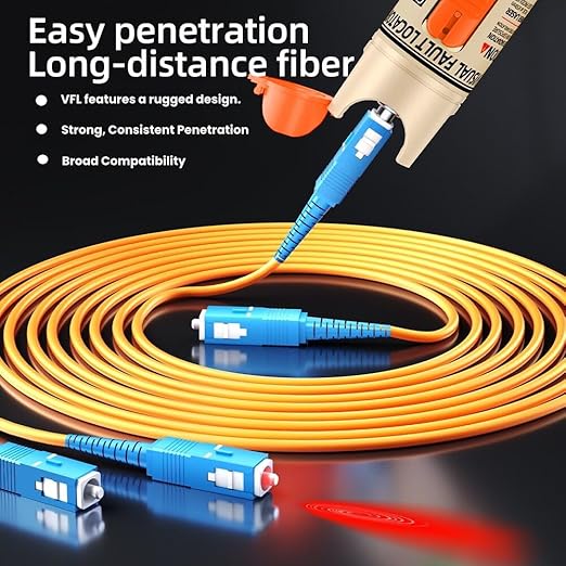 Visual Fault Locator,10-20KM Fiber Optic Cable Tester Meter, VFL Red Light Pen Light Source Testers (Golden)