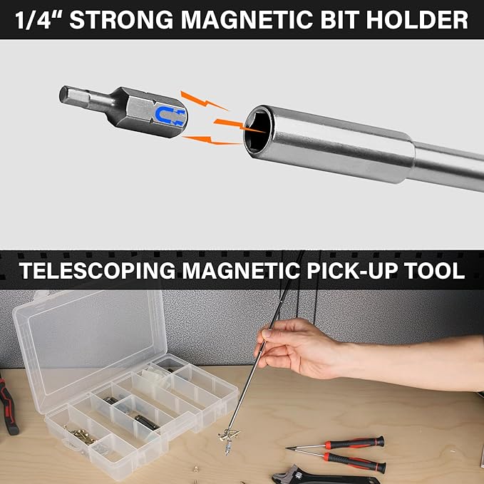 HAUTMEC 28 Pcs Magnetic Ratcheting Screwdriver Set, Multi-bit Screw Driver Set Including CRV Screwdriver Bits, Nut Driver Set and Telescoping Magnetic Pickup Tool for DIY, Electronics, Auto Repair