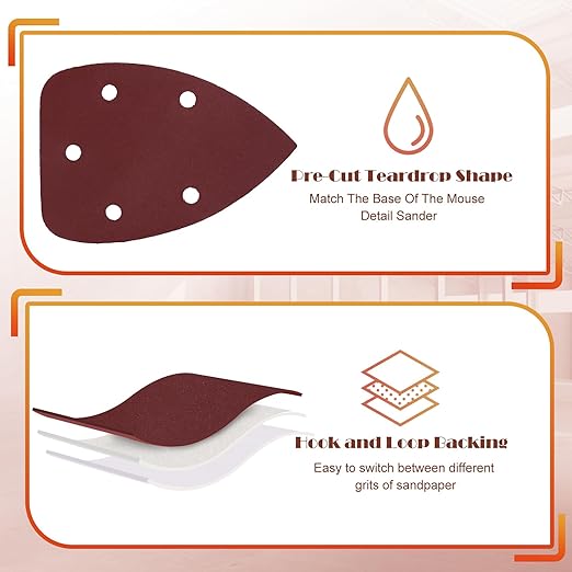 600 Grit Mouse Sander Sandpaper, Jamiikury 5 Hole Detail Sander Sandpaper Palm Sander Paper Mouse Sanding Pads Hook and Loop Sanding Sheets - Pack of 20