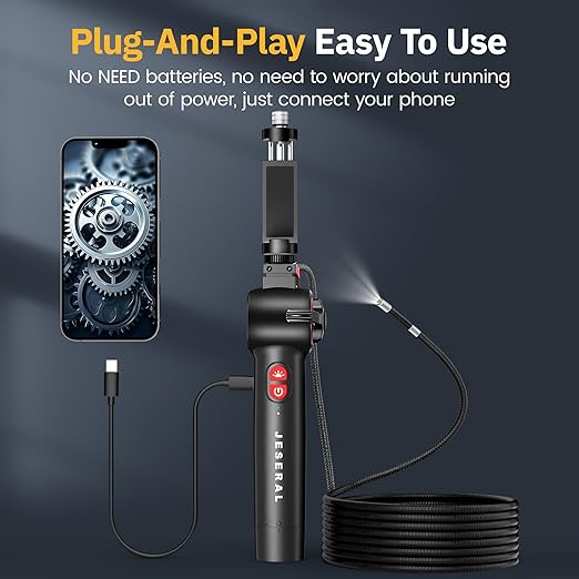 Articulating Borescope 2-Way 210° - JESERAL 6.2mm Len Endoscope camera with 6 light, HD1080P Inspection Camera with Steering Probe, Compatible with Android&iOS Phone, scope with 3.3FT Semi-Rigid Cable