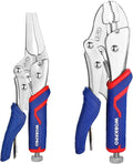 WORKPRO 2-Piece Locking Pliers Set, CR-V Steel Locking Pliers, 7 Inch Curved Jaw and 6-1/2 Inch Long Nose, Quick Release, Fit for Clamping, Twisting, Welding