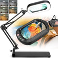 10X Square Magnifying Glass with Light and Stand, Real Glass Lighted Magnifier Hands Free, 5 Color Modes, Brightness Stepless Dimming, 2-in-1 Desk Lamp with Clamp for Close Work, Craft, Hobby, Reading