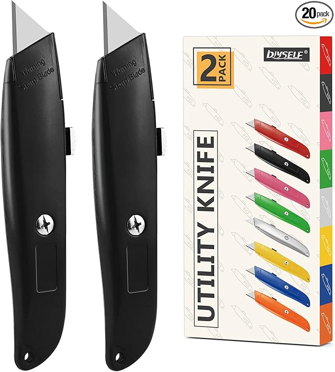 DIYSELF Utility Knife, 20 Pack Heavy Duty Box Cutter Retractable, Box Cutter Knife, Box Opener, Cardboard Cutter, Utility Knives for Garage, Home and Office, Box Cutters for Daily Use (Black)