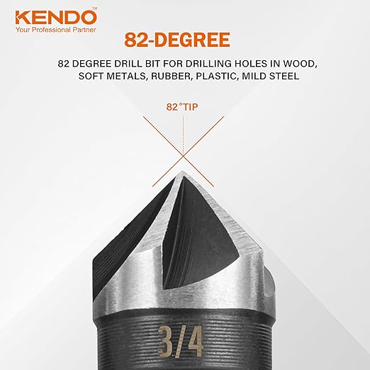 KENDO 5PCS Countersink Drill Bit Set, High Speed Steel Countersink Bits, 82 Degree 5 Flute Pieces, 1/4 Inch Hex Shank, Fit for Sink Holes into Metals, Wood, Plywood, Plastic with Aluminum Case