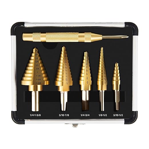 6pcs Step Drill Bit Set, High Speed Steel Unibit Drill Bits 50 Sizes with Automatic Center Punch for Sheet Metal, DIY Lovers with Aluminum Case