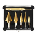 6pcs Step Drill Bit Set, High Speed Steel Unibit Drill Bits 50 Sizes with Automatic Center Punch for Sheet Metal, DIY Lovers with Aluminum Case
