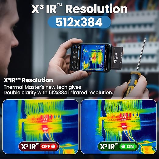 Thermal Camera for Android & iOS, P3 Thermal Imaging Camera with 512×384 X³ IR Resolution, 256×192 IR Resolution, Manual Focus Infrared Camera, 15× Zoom, -4℉ to 1112℉ Temp Range Thermal Imager