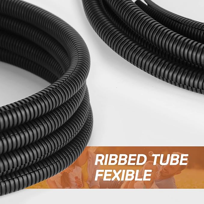 ZhiYo 20FT 3/8” Wire Loom Split Tubing Auto Wire Conduit Flexible Cover | High Temperature Heat Resistant -40F to 257F | Plastic Cover for Electrical Wires & Cables, Black