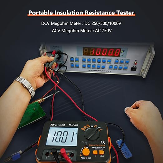 Megohmmeter 1000V Insulation Resistance Tester, 1999 Counts Megaohm Meter Big LCD Display DCV ACV Megohm Meter DC250/500/1000V, 200MΩ~2000MΩ Resistance Testing with Data Hold Backlit for Motor Cables