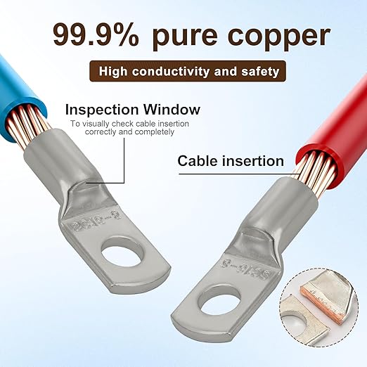 Thick Copper Electric Wire Lugs,10Pcs Tinned Copper Gauge 6Awg-1/4(M6) Ring Heavy Duty Battery Cable Lugs Ends Ring Terminals Connectors with 10Pcs 3:1 Heat Shrink Tubing Assortment Kit