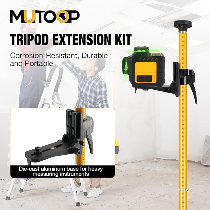 15.8Ft/4.8M Professional Telescoping Laser Level Pole with Tripod & Laser Mount - 1/4"-20 & 5/8"-11 Adapters, Adjustable Laser Pole Mount for Rotary/Line Lasers