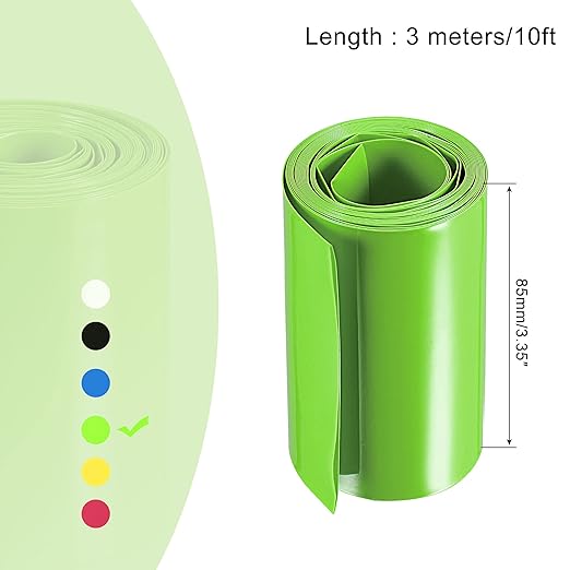 MECCANIXITY Battery Wrap PVC Heat Shrink Tubing 55mm Dia 85mm Flat 10 Feet(3meters) Light Green Good Insulation for Battery Pack
