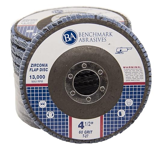 Benchmark Abrasives 4.5" Premium Zirconia Type 27 Flat Flap Discs Grinding Wheels for Sanding Stock Rust Removal Finishing Grinding Deburring Stainless Steel, 7/8" Arbor (100 Pack) - 60 Grit