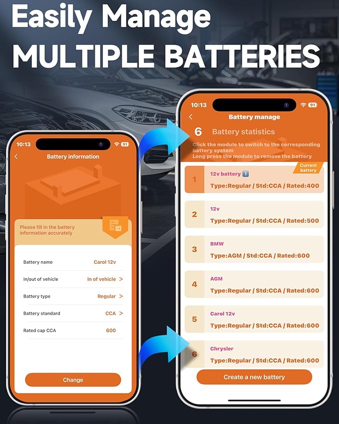 FOXWELL BT60 Car Battery Tester, 12V Bluetooth Load Tester, Cranking Charging System Analyzer Fit for Android/iPhone, 100-2000CCA Alternator Tester for Car, Motorcycle, SUV, Pickup Truck, RV & Marine