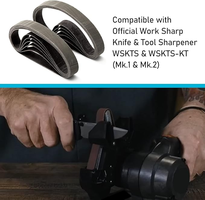 12 Pcs 1/2" x 12" Knife Sharpener Sanding Belts, 2500 Fine Grit Replacement Belt Fits Work Sharp Knife & Tool Sharpener(WSKTS & WSKTS-KT/Mk.1 & Mk.2)