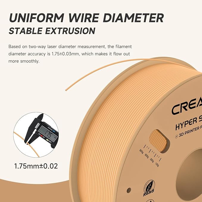 Official Creality Hyper PLA Filament 1.75mm, High Speed PLA 30-600mm/s 3D Printer Filament, Dimensional Accuracy +/-0.02mm, Fit Most FDM 3D Printers, 1KG(2.2lbs) Spool Peach Fuzz