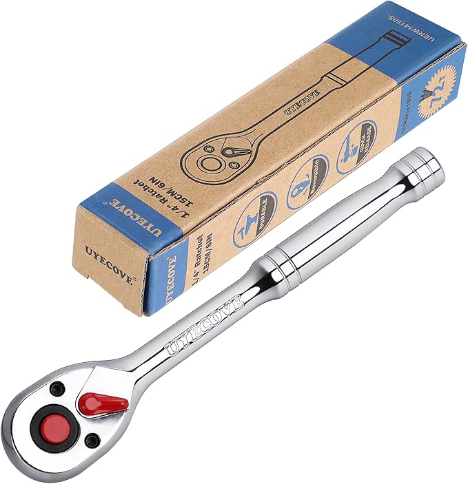 1/4 Inch Drive Ratchet Wrench, 1/4 Ratchet, Socket Wrench, 72-Tooth Quick-release Reversible Cr-Mo Head, Chrome Steel Made - 5.9''15cm