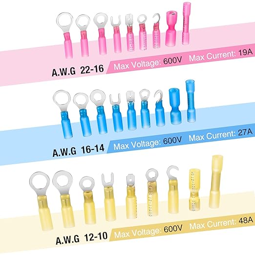 Nilight 270 PCS Heat Shrink Wire Connector Waterproof Marine Automotive Connector Assortment Rings Fork Hook Spade Butt Splices